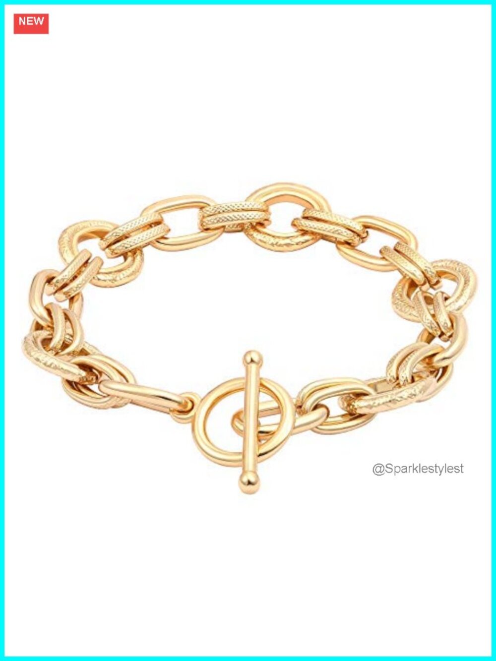 18k Gold Plated Chunky Cuban Oval Link Chain Bracelet Toggle Clasp